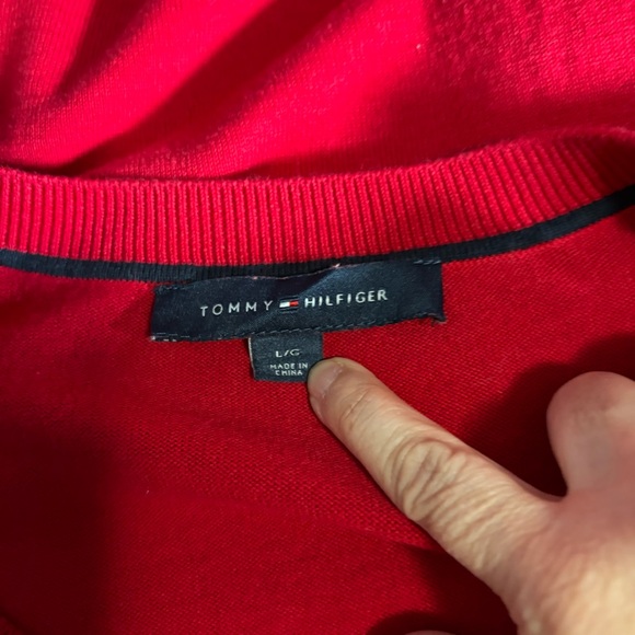 Tommy Hilfiger Red Long Sleeve Top with Navy Details L/G - Picture 3 of 10